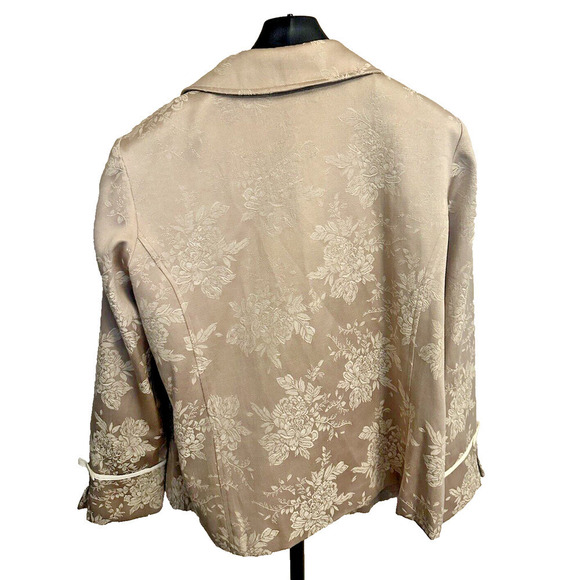 Womens Designer Susan Graver Embroidered Floral Blazer Pearl Tan, Size L - Picture 3 of 5